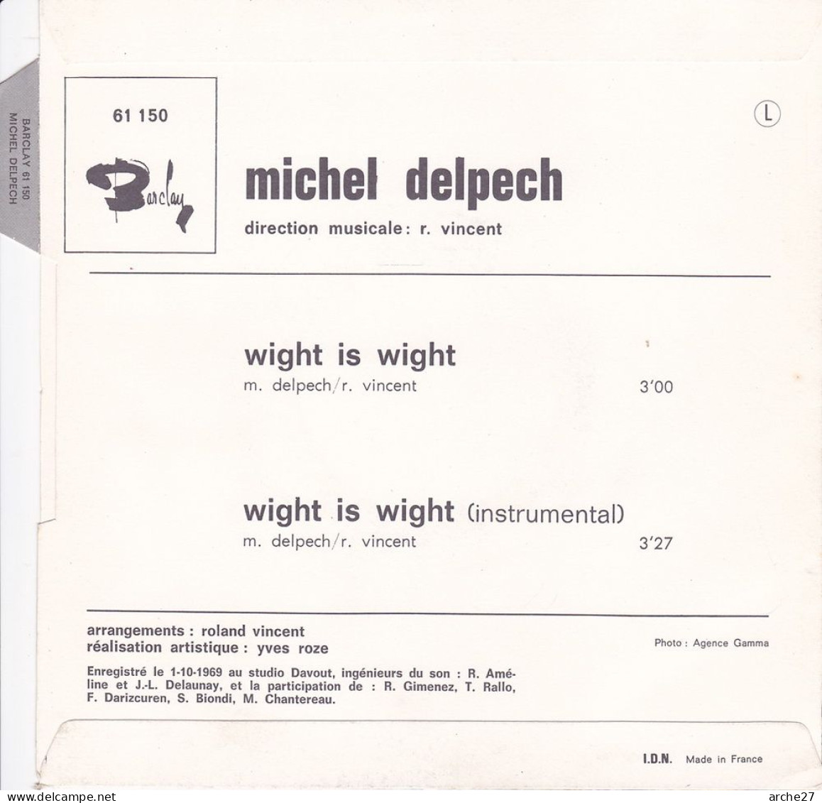 POCHETTE SP 45 TOURS (languette) Michel DELPECHE - 61150 (sans Disque) - Accessoires, Pochettes & Cartons
