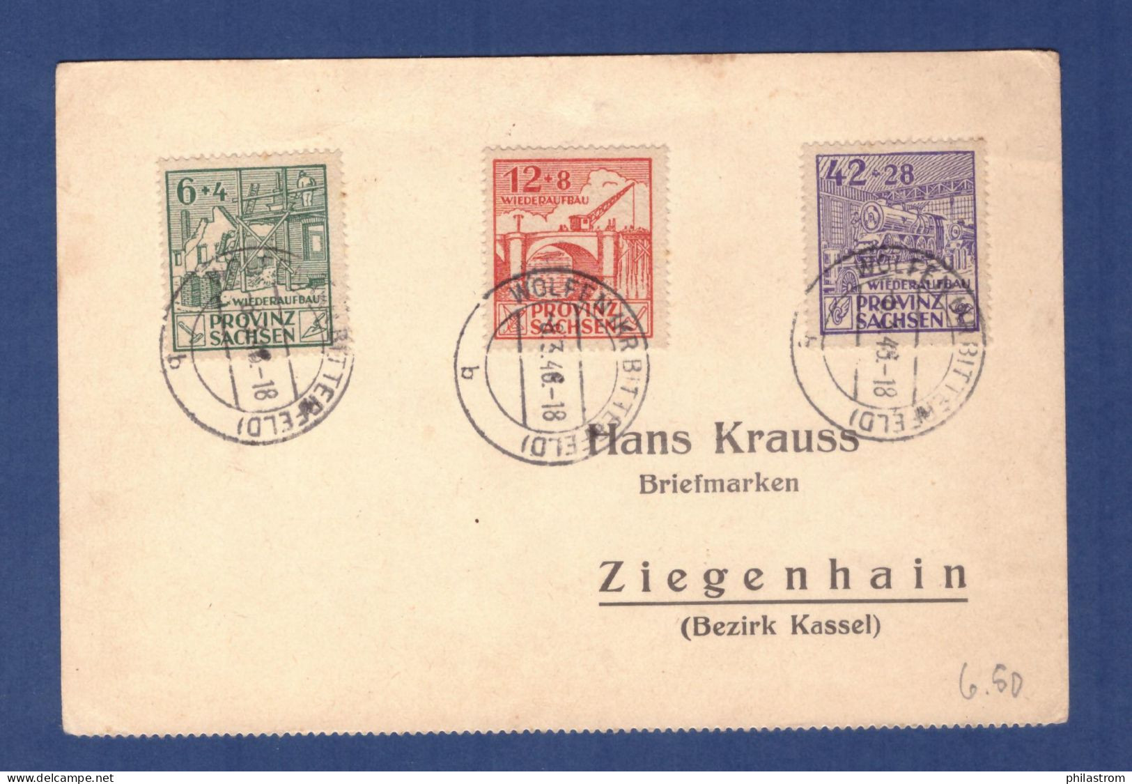 SBZ Postkarte - Provinz Sachsen Wiederaufbau - Wolfen (Kr. Bitterfeld) 8.3.46 --> Ziegenhain (1CTX-964) - Lettres & Documents