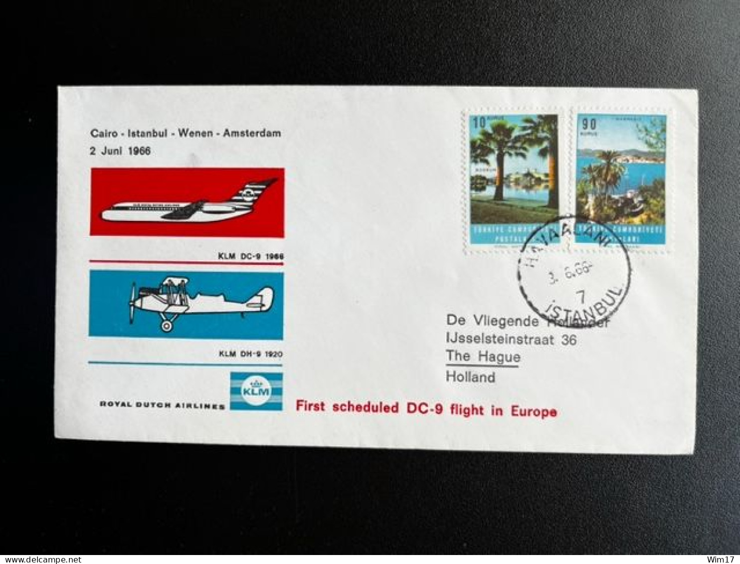 TURKEY 1966 FIRST FLIGHT COVER ISTANBUL TO AMSTERDAM 02-06-1966 TURKIJE TURKIYE - Lettres & Documents