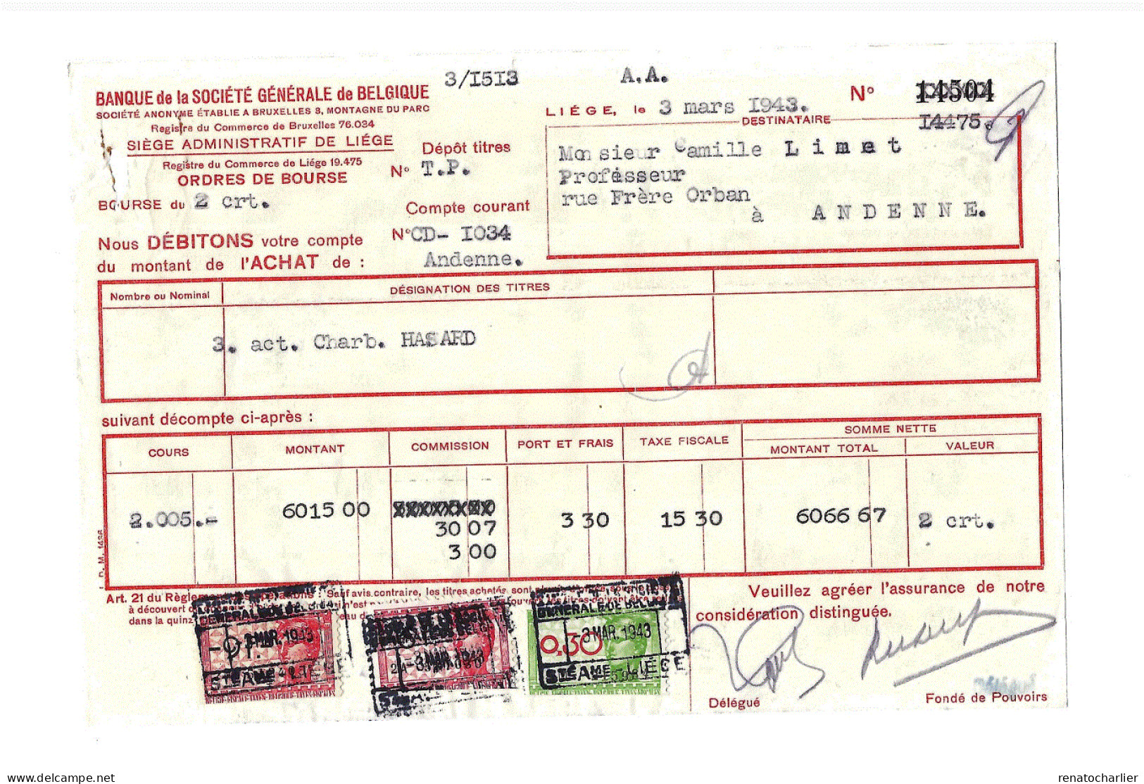 Lot De 4 Ordres De Bourse.Andenne. - Documentos