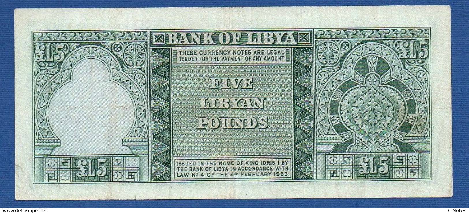 LIBYA - P.31 – 5 Pounds 1963 VF, Serie 5 B/15 571650 - Libia