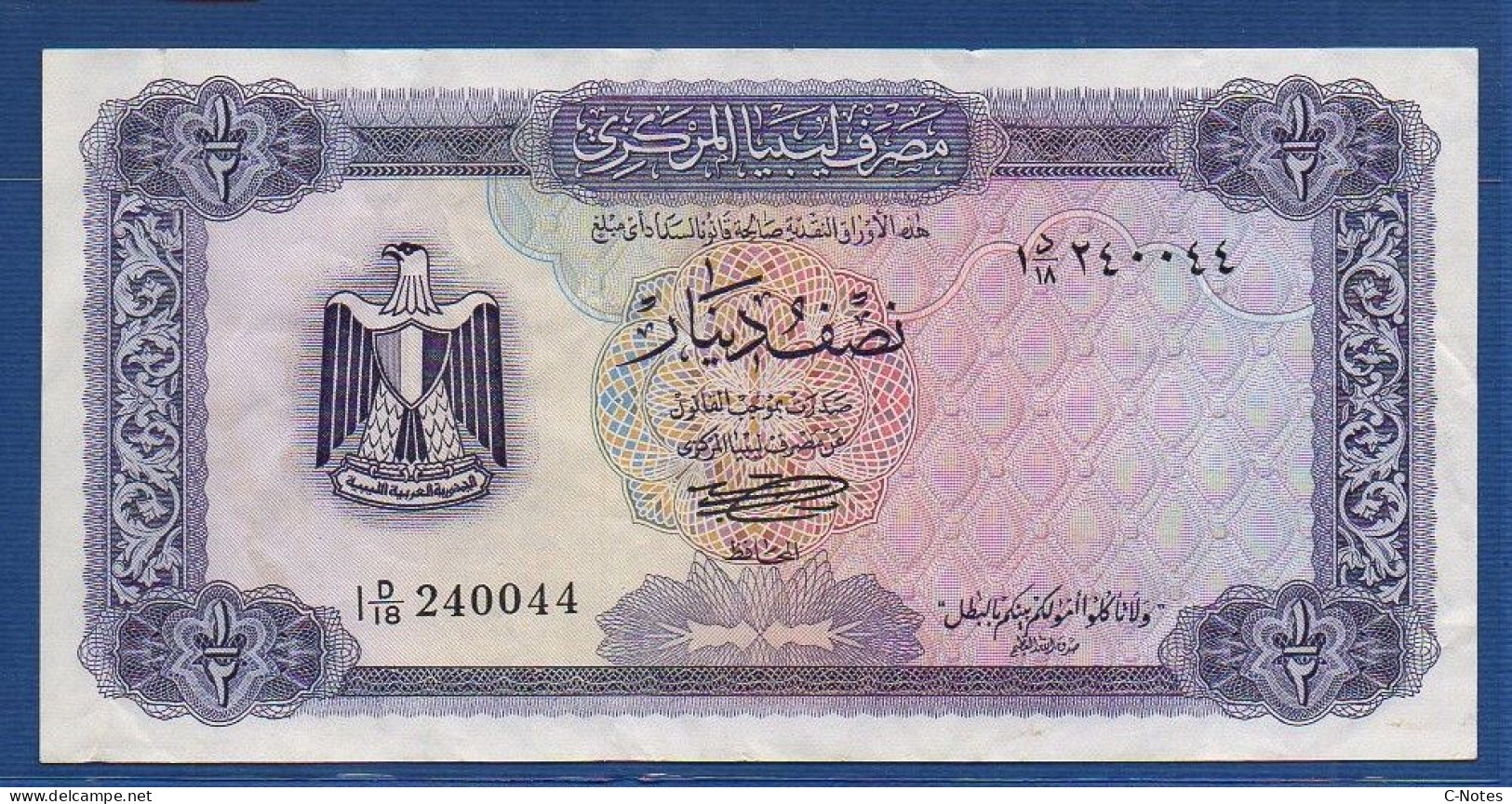 LIBYA - P.34b – 1/2 Pound 1972 VF+, S/n I D/18 240044 - Libya