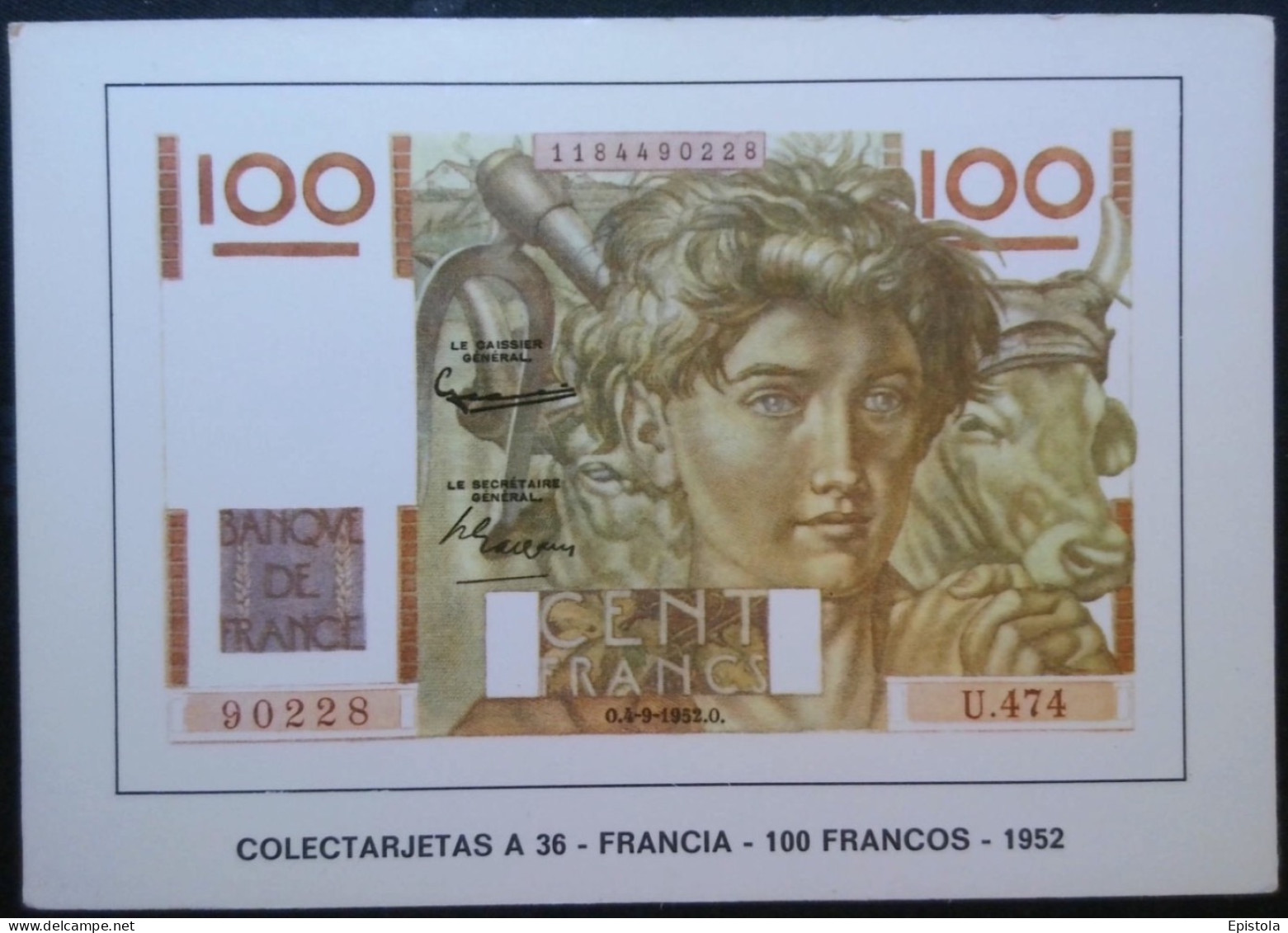 ► Carte Postale  Billet  100 Francs - Specimen