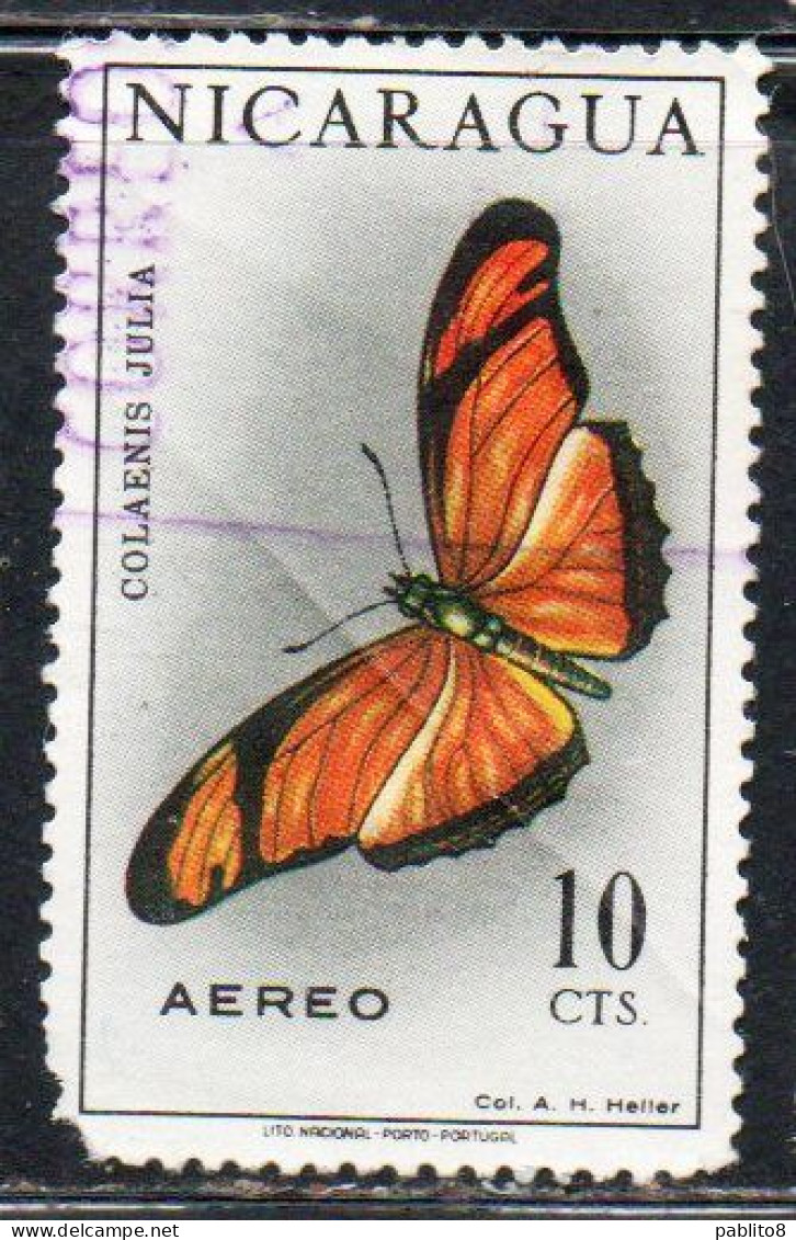 NICARAGUA 1967 AIR POST MAIL AIRMAIL BUTTERFLIES FARFALLE BUTTERFLY COLAENIS JULIA 10c USED USATO OBLITERE' - Nicaragua