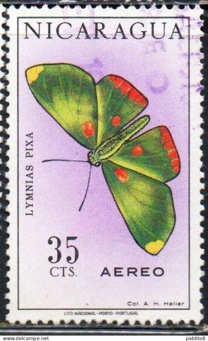 NICARAGUA 1967 AIR POST MAIL AIRMAIL BUTTERFLIES FARFALLE BUTTERFLY LYMNIAS PIXA 35c USED USATO OBLITERE' - Nicaragua