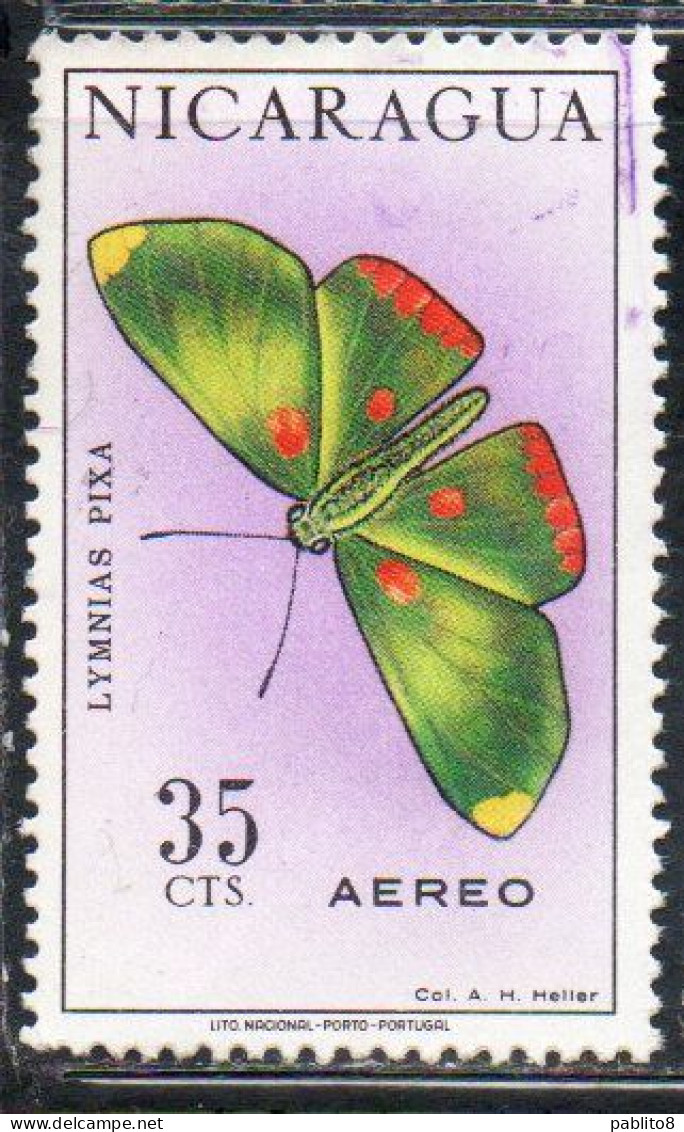 NICARAGUA 1967 AIR POST MAIL AIRMAIL BUTTERFLIES FARFALLE BUTTERFLY LYMNIAS PIXA 35c USED USATO OBLITERE' - Nicaragua