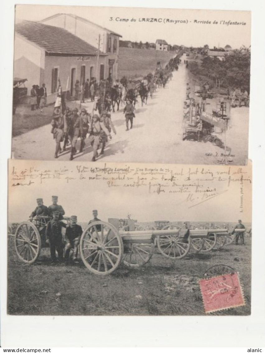 CPA-CAMP DU LARZAC .- (Aveyron) Lot De 2 CPACamp Du LARZAC -Arrivée De L'Infanterie +Une Batterie De 75 - Autres & Non Classés