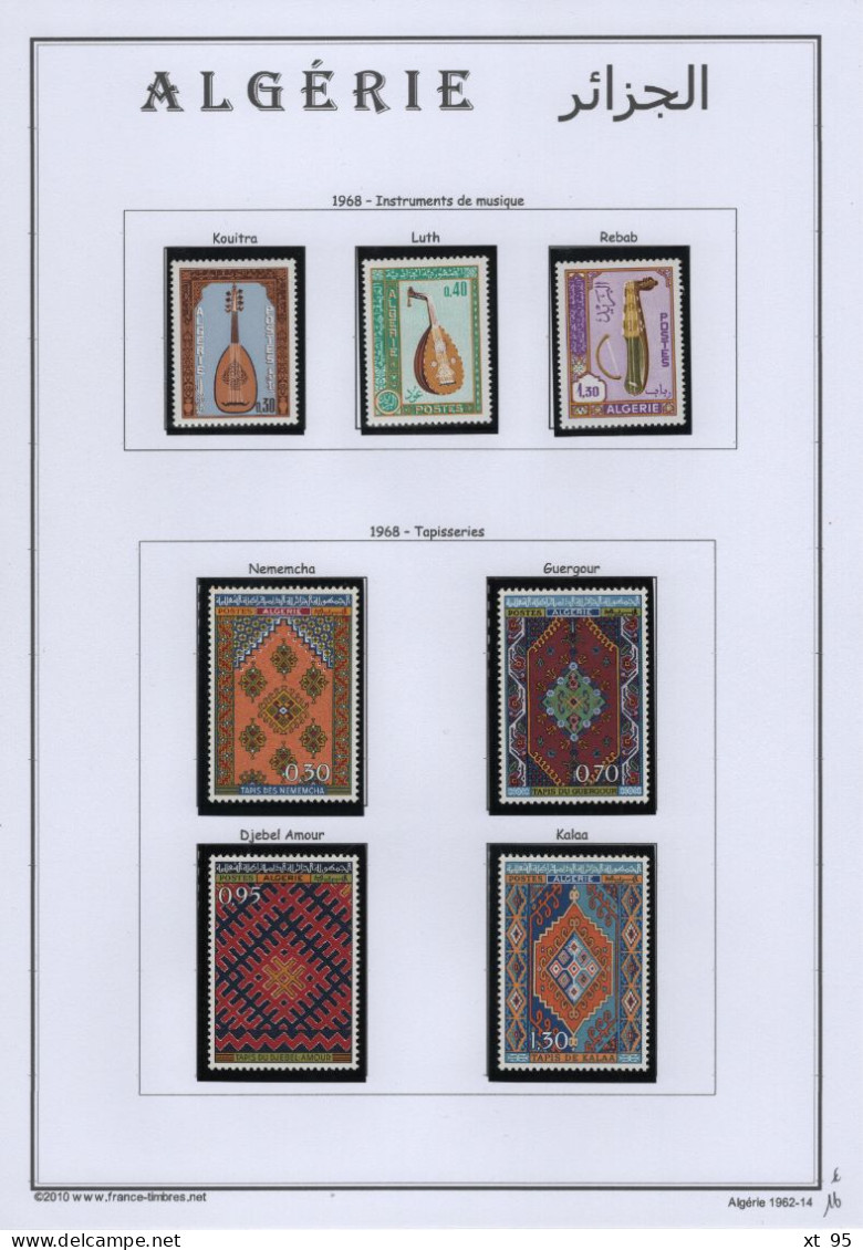 Algerie - Collection quasi complete sur page d album 1963 à 1969 - timbres neufs ** sans charniere à 90% - cote 230.50€