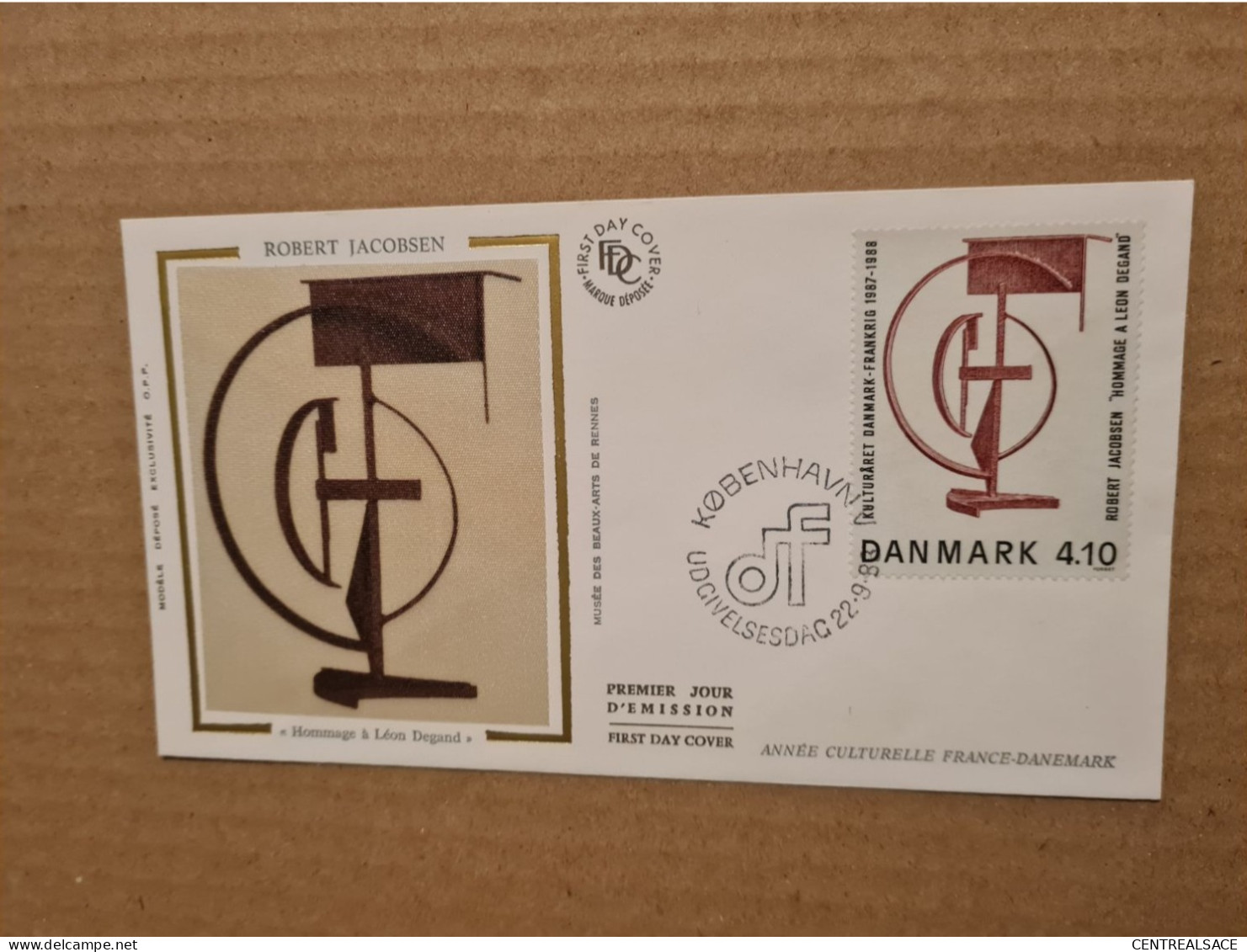 LETTRE DANEMARK FDC 1988 HOMMAGE A LEON DEGAND ROBERT JACOBSEN COPENHAGUE - Briefe U. Dokumente