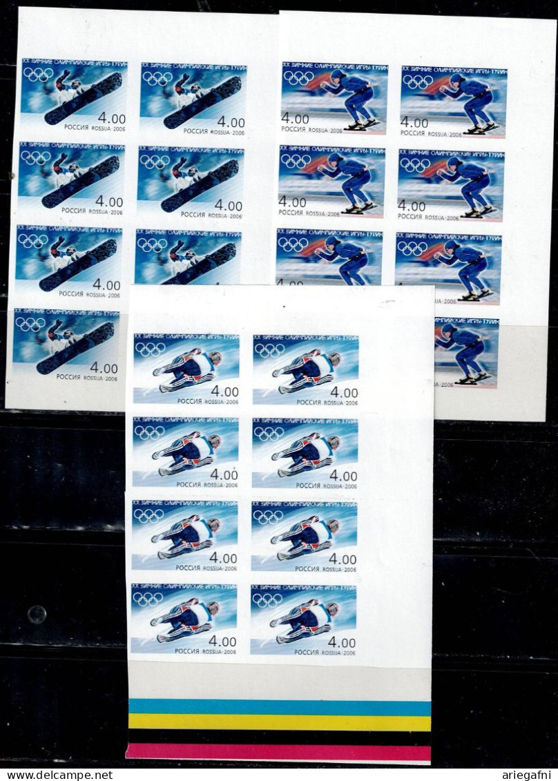 RUSSIA 2006 WINTER OLYMPICS GAMES TURIN BLOCK OF 8 IMPERF MI No 1300-2 MNH VF!! - Errors & Oddities