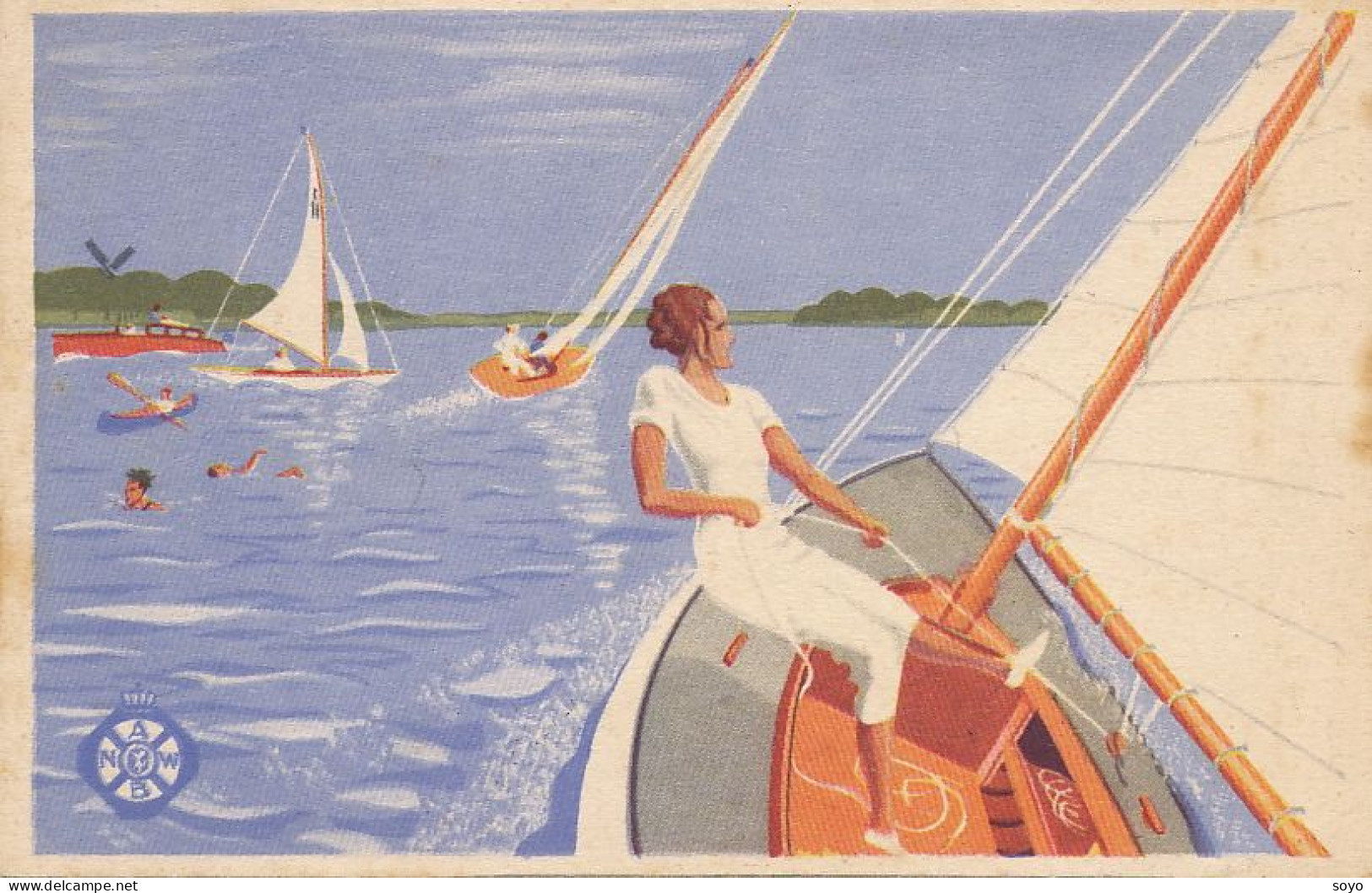 Art Card Girl Sailing Holland Hulp In Nood Please Help Art Deco ANWB Voilier Voile - Segeln