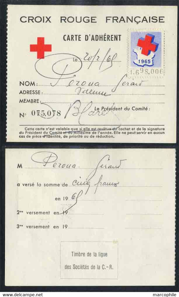 ERINNOPHILIE - CROIX ROUGE / 1965 CARTE D ADHERENT AVEC VIGNETTE (ref 8704) - Cruz Roja