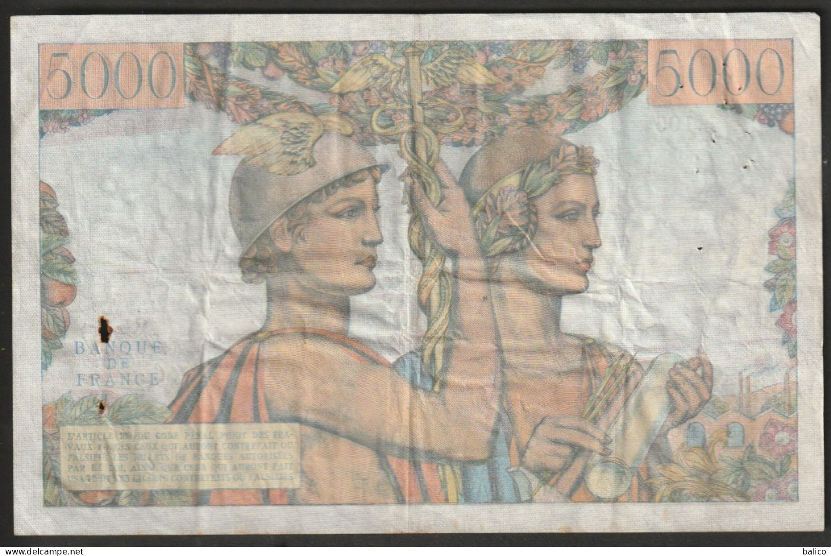 France - Billet De 5000 Francs - Terre Et Mer - 2 - 10 - 1952   -  N°  L.105   84166 - 5 000 F 1949-1957 ''Terre Et Mer''