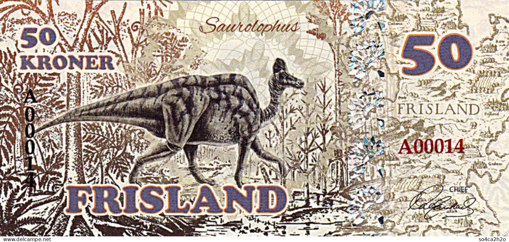 FRISLAND  50 Kroner 2016  Le Saurolophus SPECIMEN  UNC - Fictifs & Spécimens