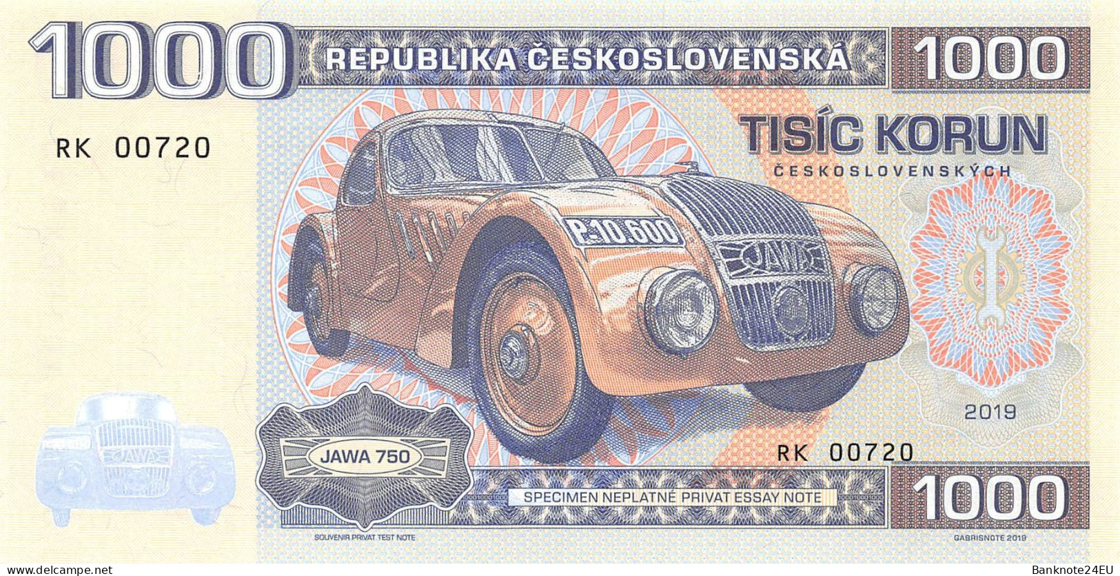 Czechoslovakia 1000 Korun 2019 Unc Specimen - Specimen