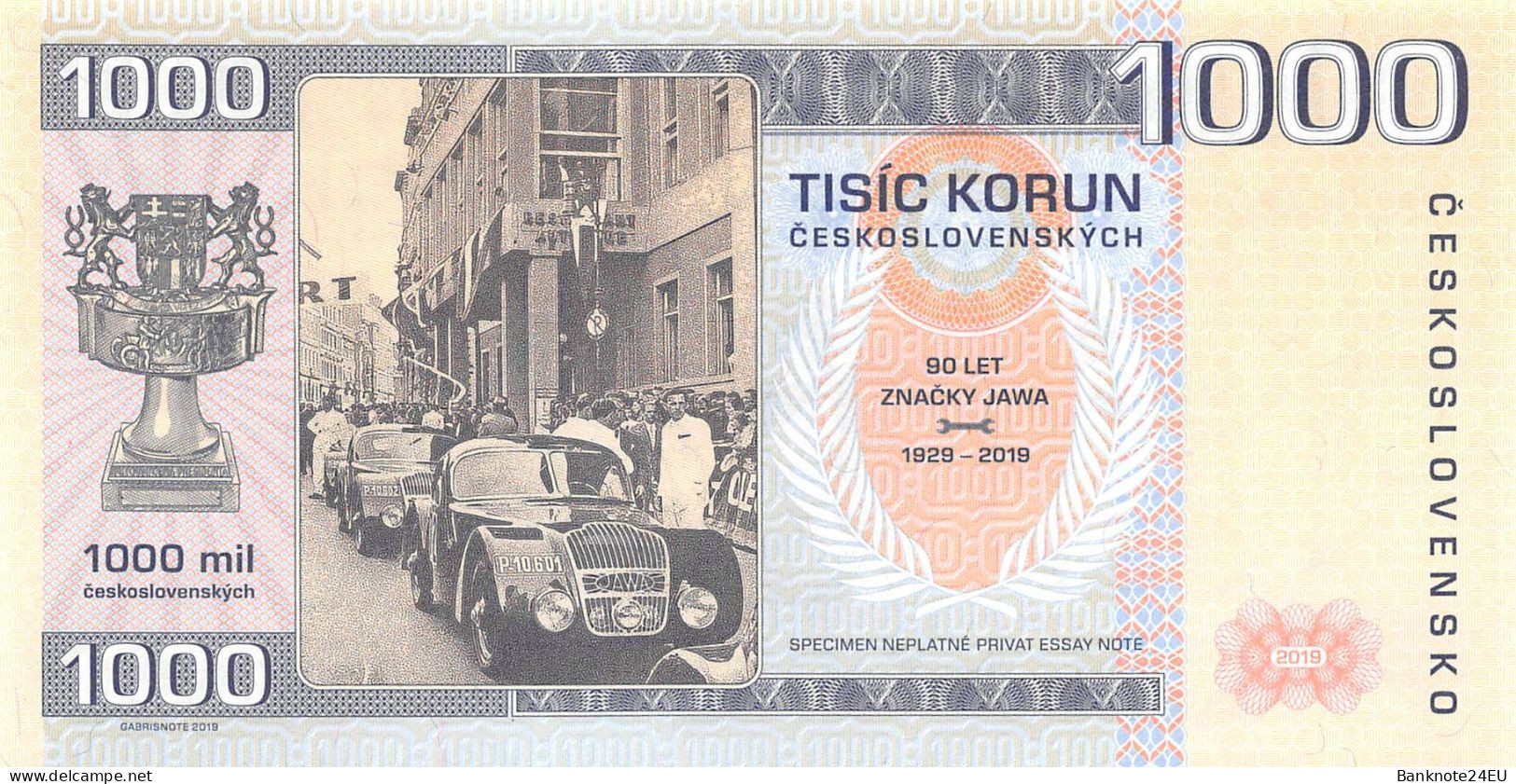 Czechoslovakia 1000 Korun 2019 Unc Specimen - Fictifs & Spécimens