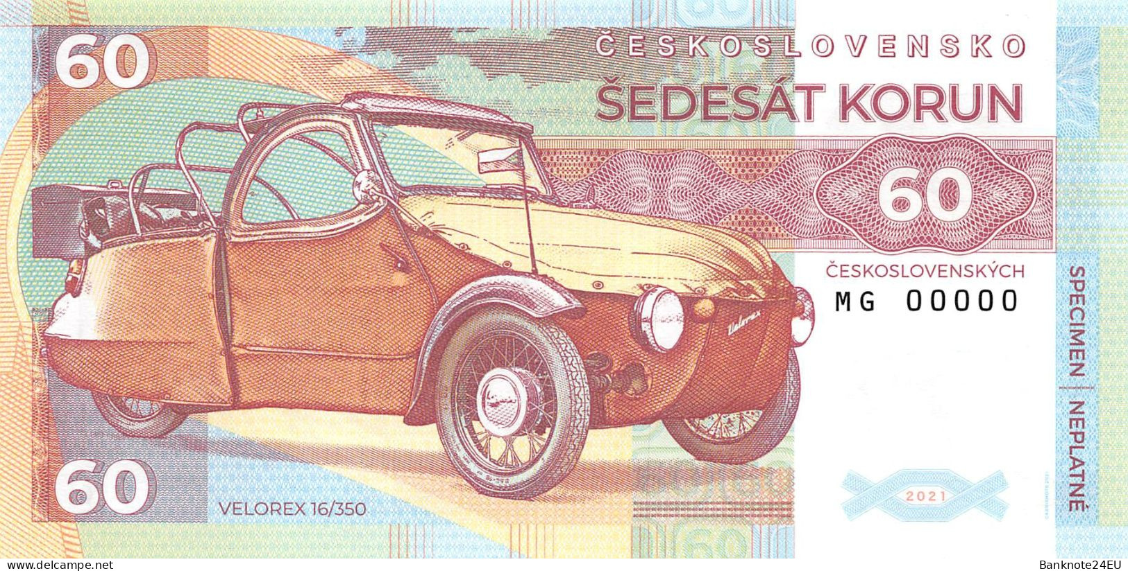 Slovakia 60 Korun Velorex 2021 Unc Specimen - Fictifs & Spécimens