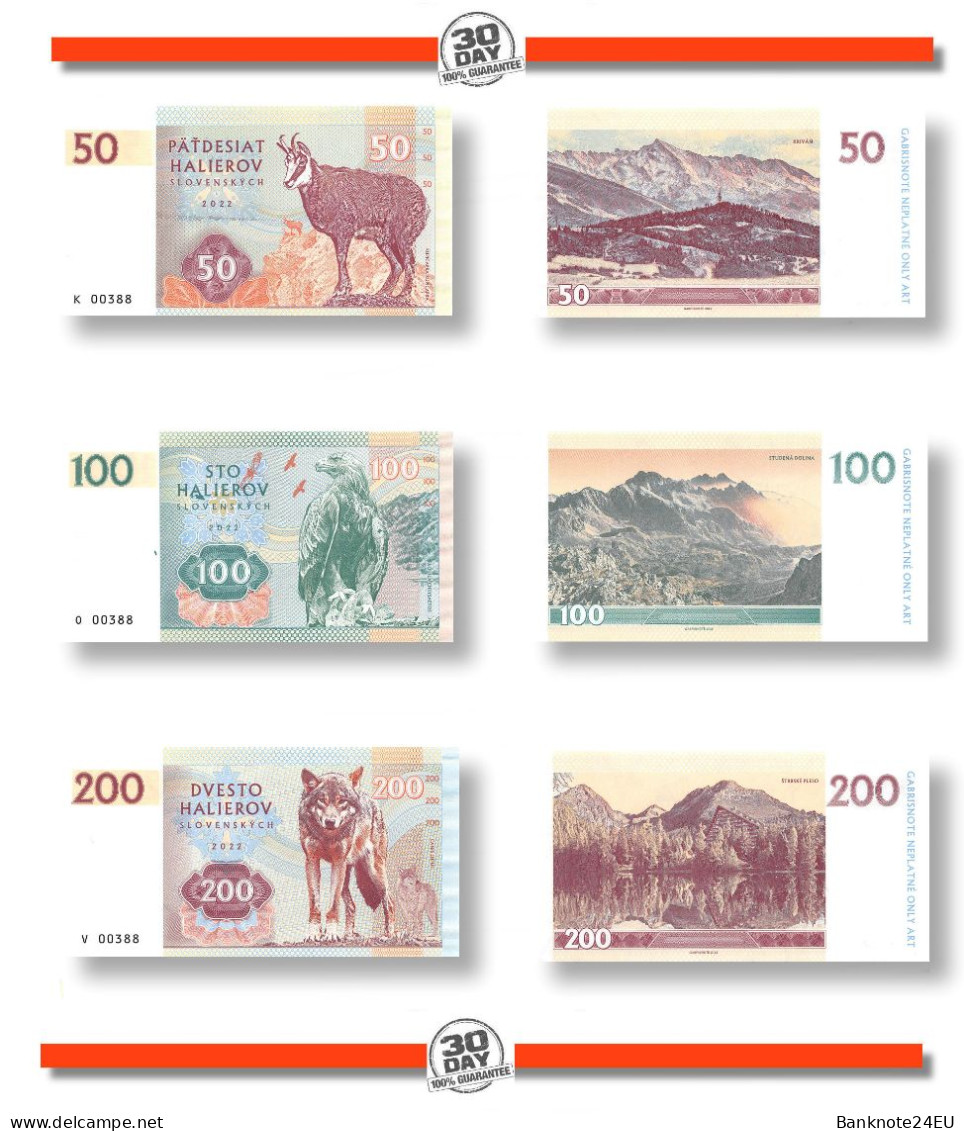 Slovakia 50-100-200 Halierov 2022 Unc Specimen - Fiktive & Specimen