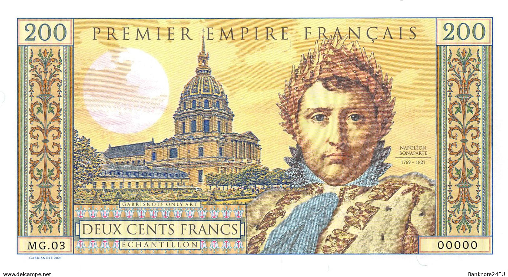 France 200 Francs 2021 Specimen Napoleon Bonaparte Serial MG.03 - Specimen