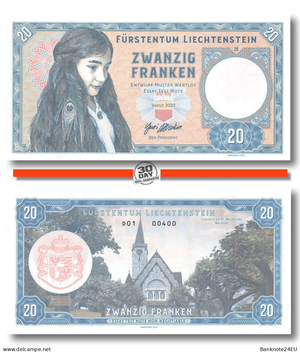 Liechtenstein 20 Franken 2020 Unc Specimen - Fiktive & Specimen