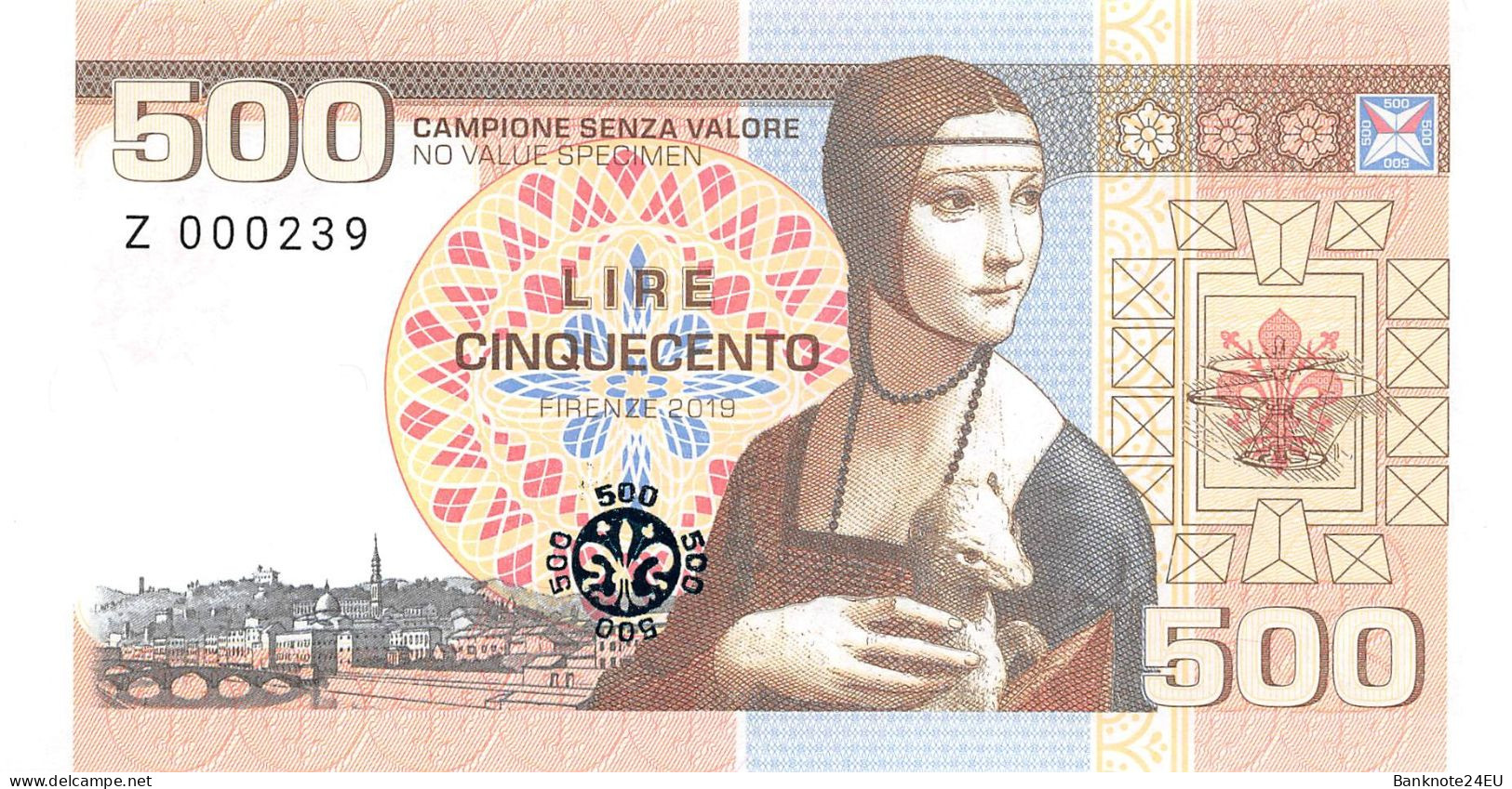 Italy 500 Lire 2019 Unc Prefix Z Unc Specimen - Fiktive & Specimen