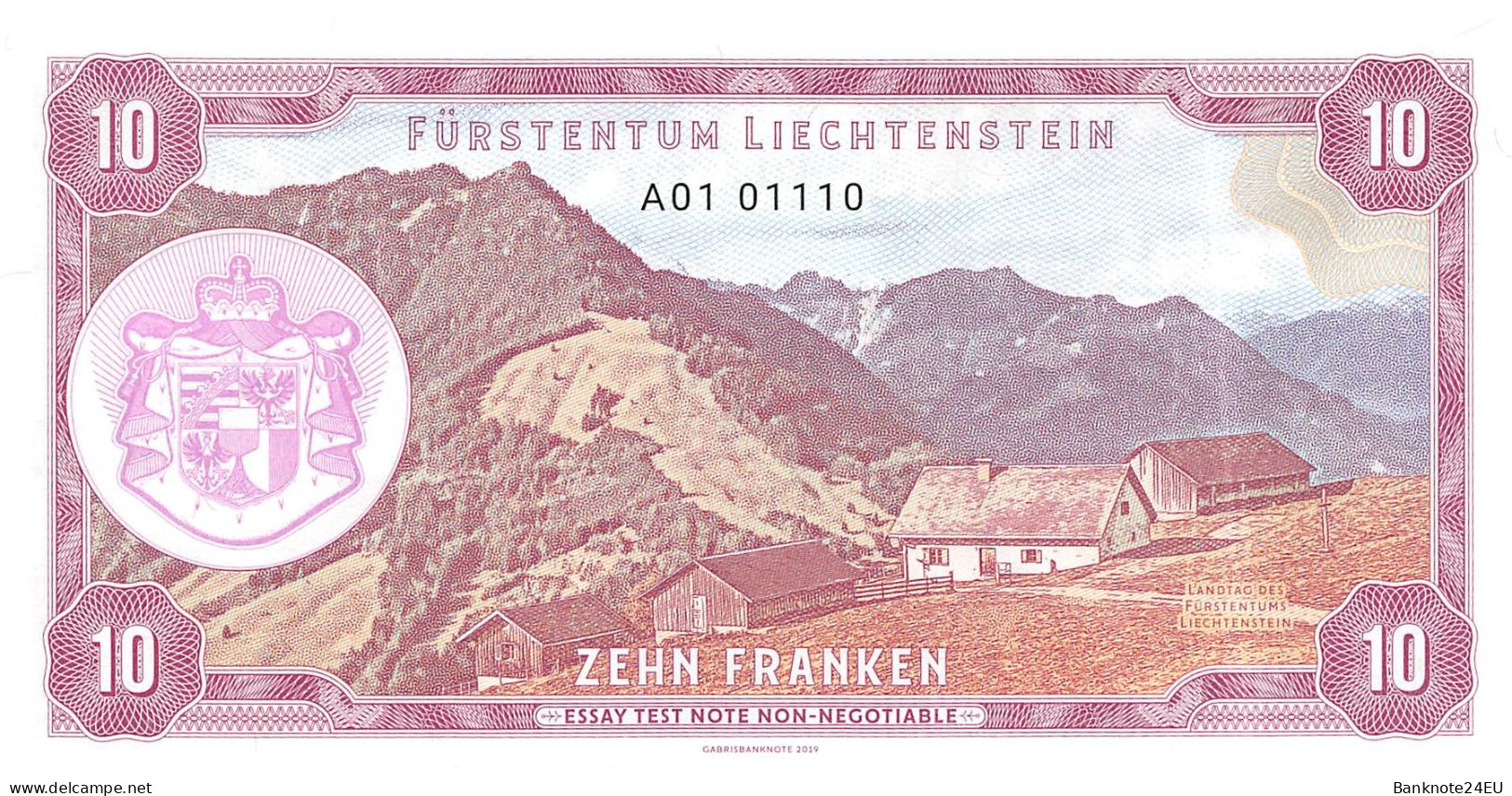 Liechtenstein 10 Franken 2019 Unc Specimen - Specimen