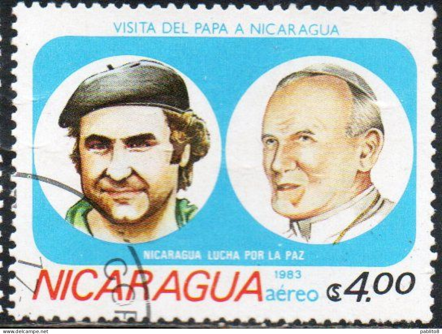 NICARAGUA 1983 AIR POST MAIL AIRMAIL VISIT OF POPE JOHN PAUL II PRESIDENT RAFAEL RIVA 4cor USED USATO OBLITERE' - Nicaragua