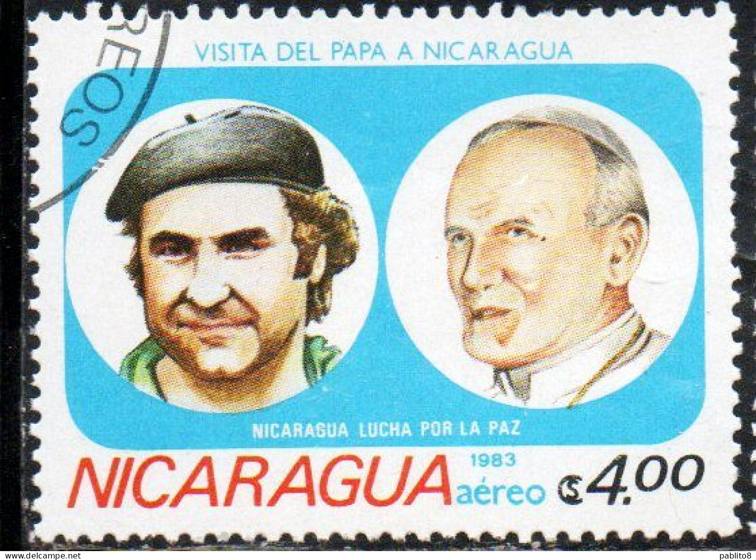 NICARAGUA 1983 AIR POST MAIL AIRMAIL VISIT OF POPE JOHN PAUL II PRESIDENT RAFAEL RIVA 4cor USED USATO OBLITERE' - Nicaragua