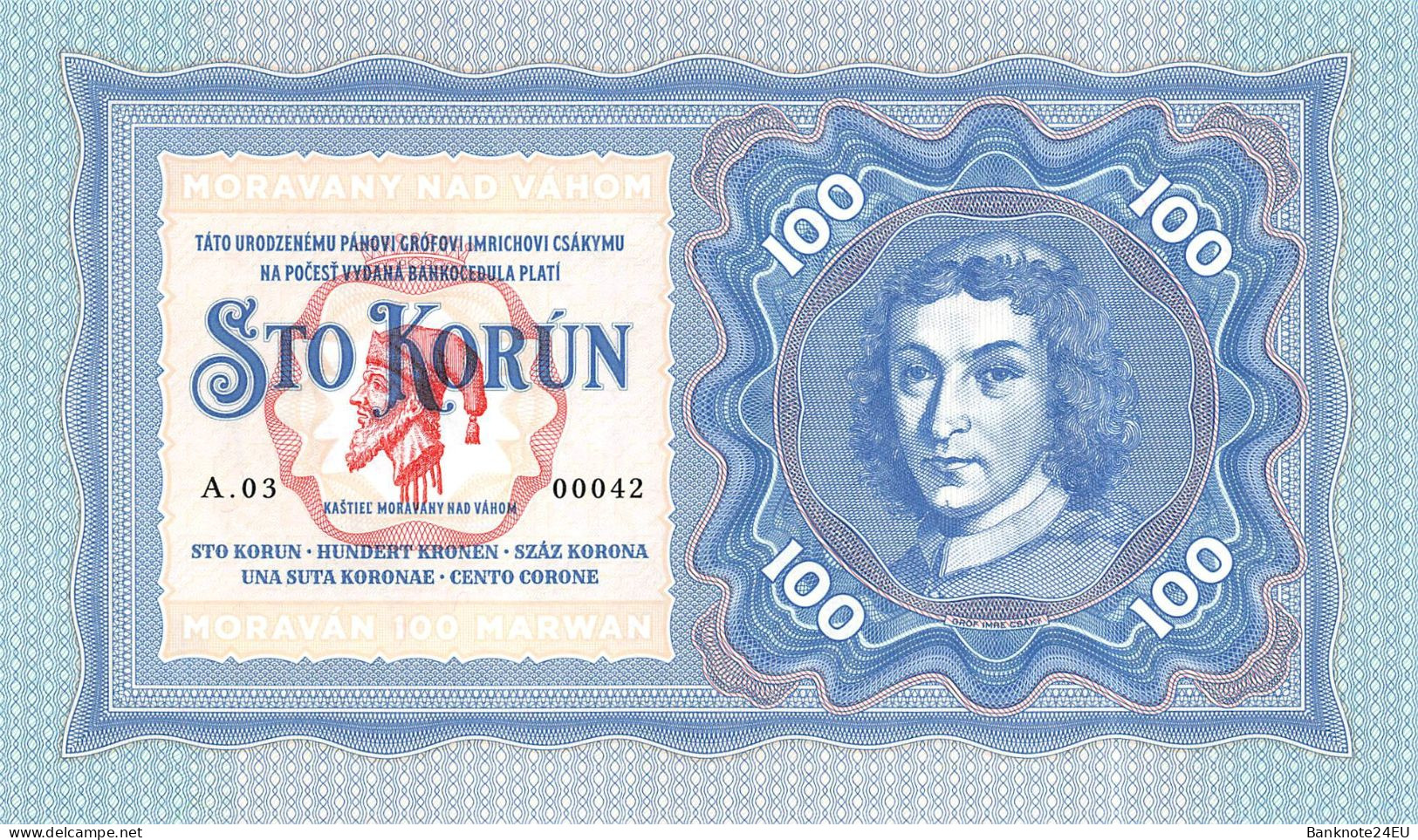 Slovakia Moravany 100 Korun 2019 A.03 Unc Specimen - Fiktive & Specimen