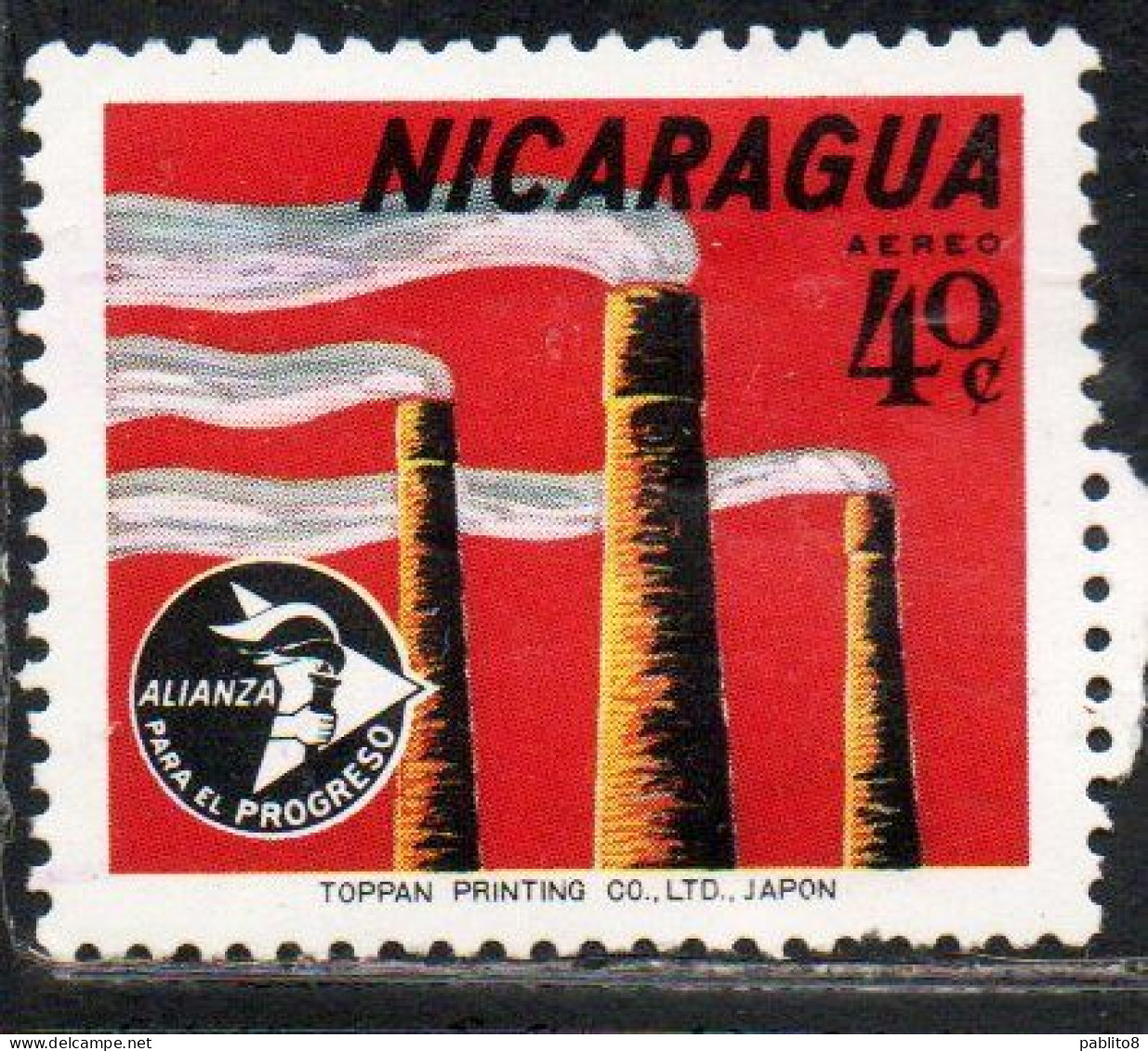 NICARAGUA 1964 AIR POST MAIL AIRMAIL ALLIANCE FOR PROGRESS ALIANZA PARA PROGRESO SMOKESTACKS 40c USED USATO OBLITERE' - Nicaragua