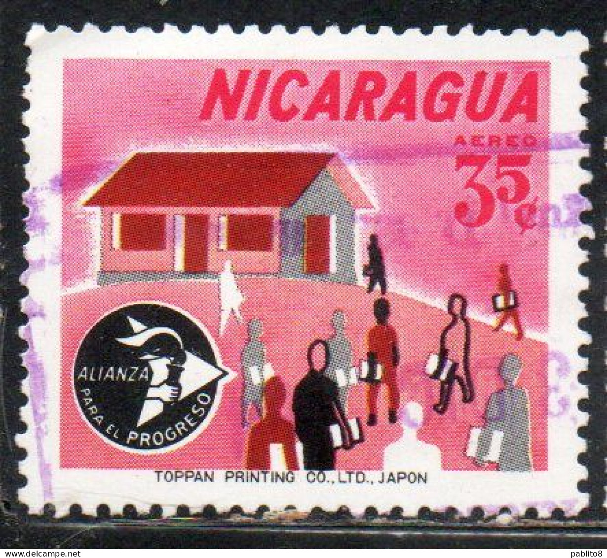 NICARAGUA 1964 AIR POST MAIL AIRMAIL ALLIANCE FOR PROGRESS ALIANZA ADULT EDUCATION 35c USED USATO OBLITERE' - Nicaragua