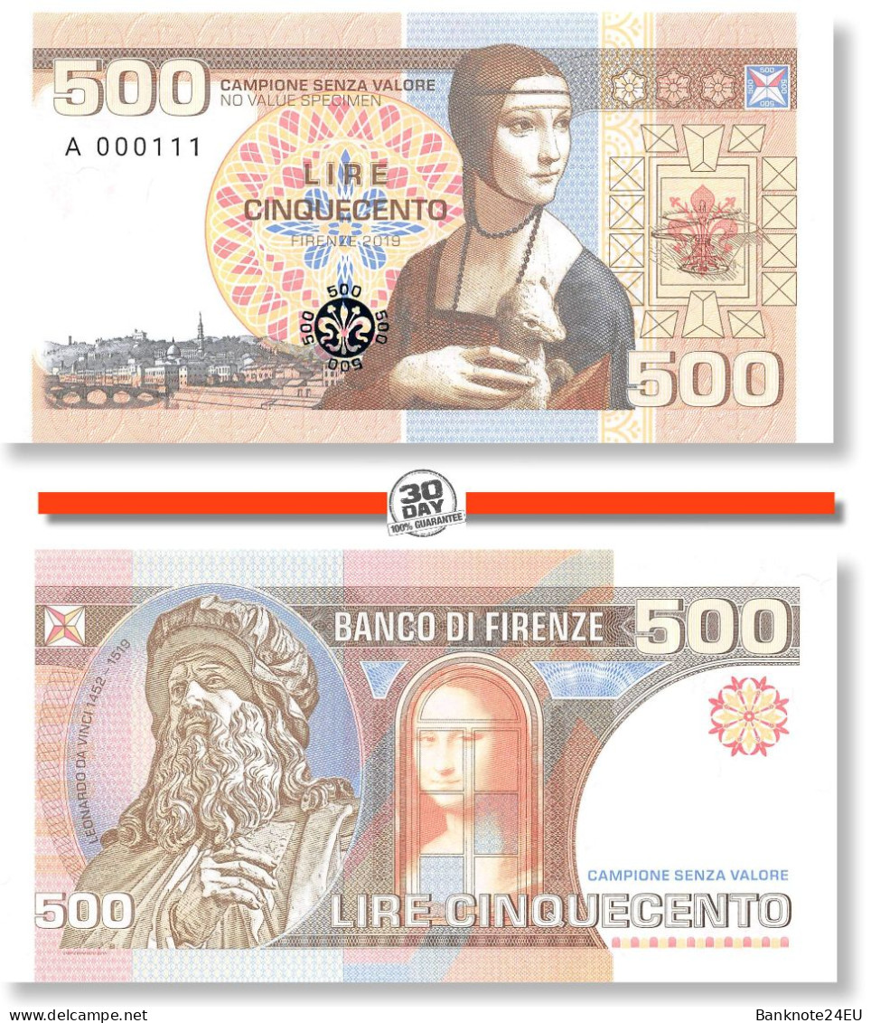 Italy 500 Lire 2019 Unc Prefix A Unc Specimen - Fiktive & Specimen