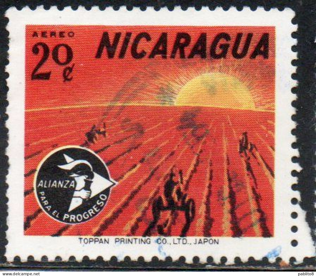 NICARAGUA 1964 AIR POST MAIL AIRMAIL ALLIANCE FOR PROGRESS ALIANZA PLOWING WITH TRACTORS 20c USED USATO OBLITERE' - Nicaragua