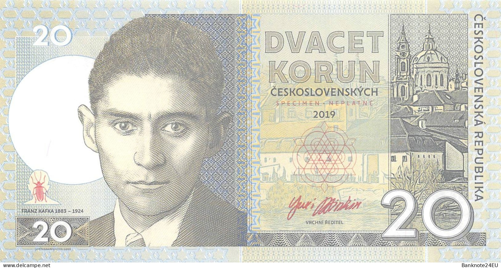 Ceskoslovenska Republika 20 Korun 2019 Unc Franz Kafka 1883 - 1924 Unc Specimen - Specimen