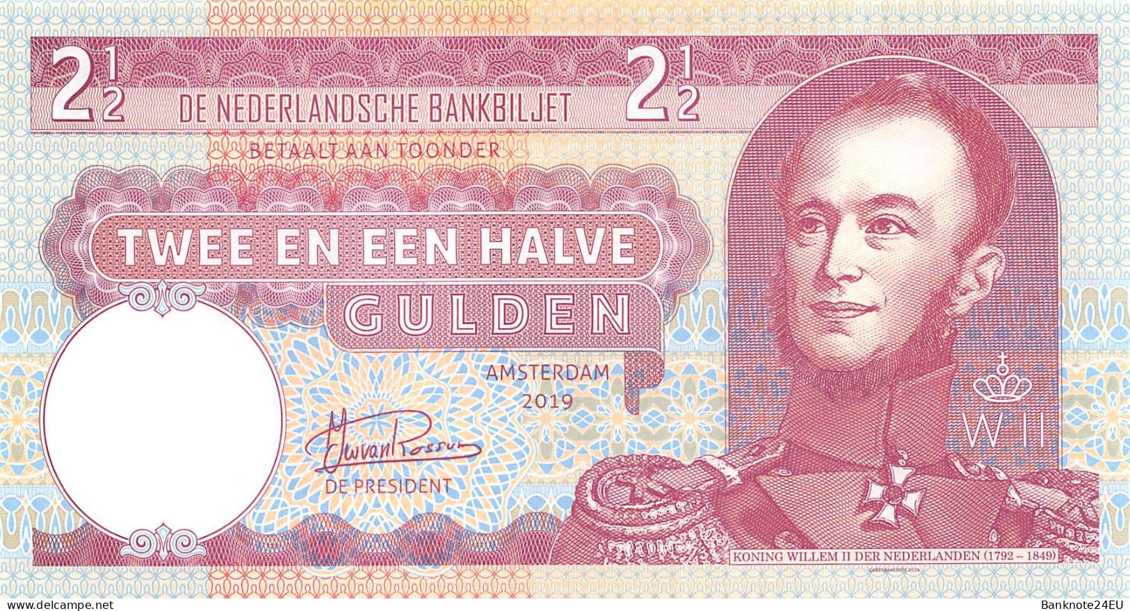 Netherlands 2,5 Gulden 2019 Willem II Prefix A Suffix A Unc Specimen - Specimen