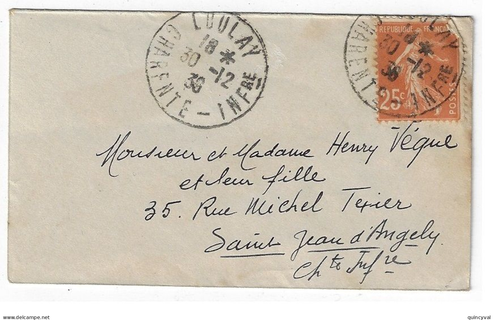 LOULAY Charente Inférieure Carte De Visite Mignonnette 25c Semeuse Yv 235 Ob30 12 1936 - Handstempel