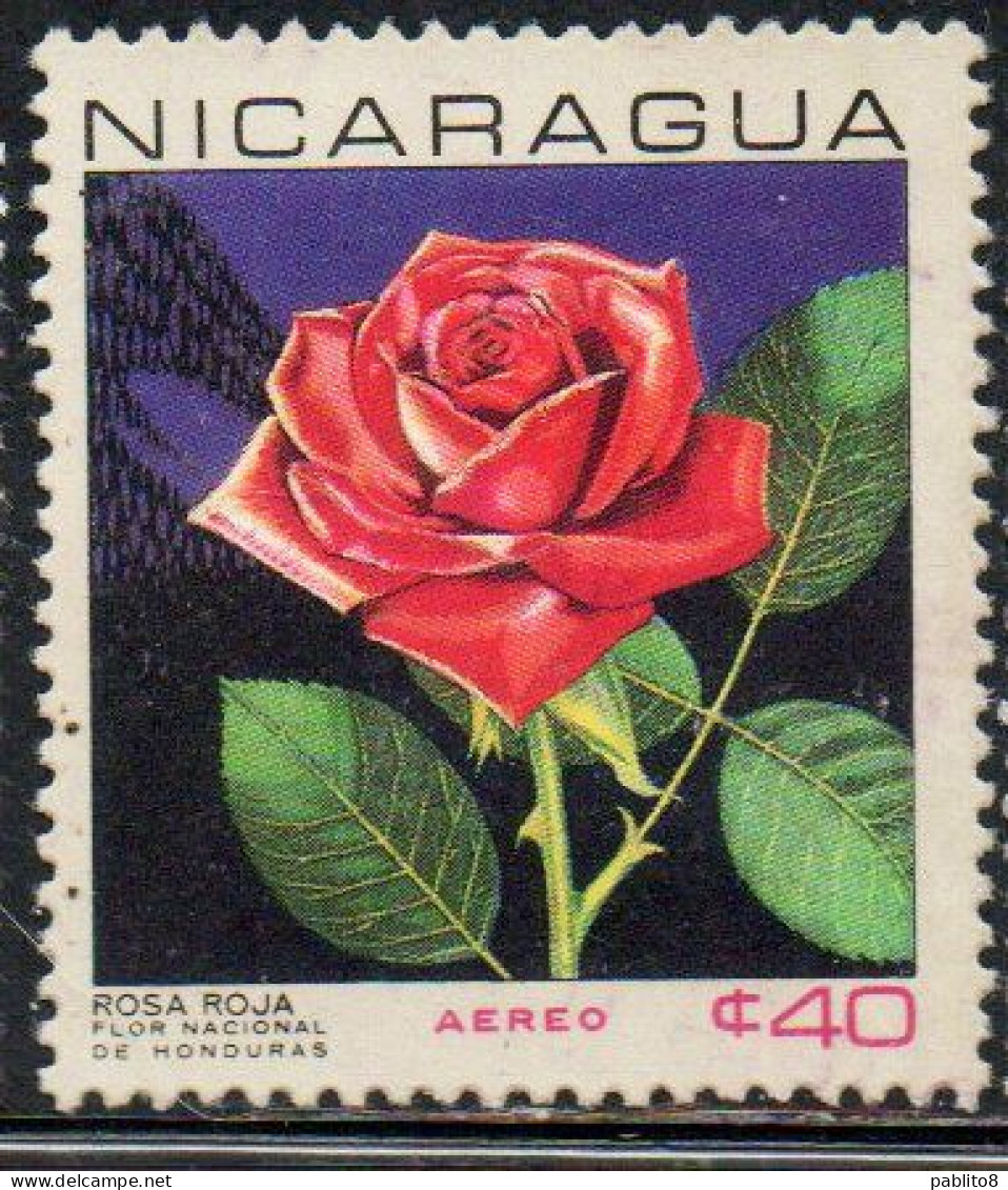 NICARAGUA 1967 AIR POST MAIL AIRMAIL FLORA NATIONAL FLOWERS RED ROSE ROSA ROJA 40c USED USATO OBLITERE' - Nicaragua