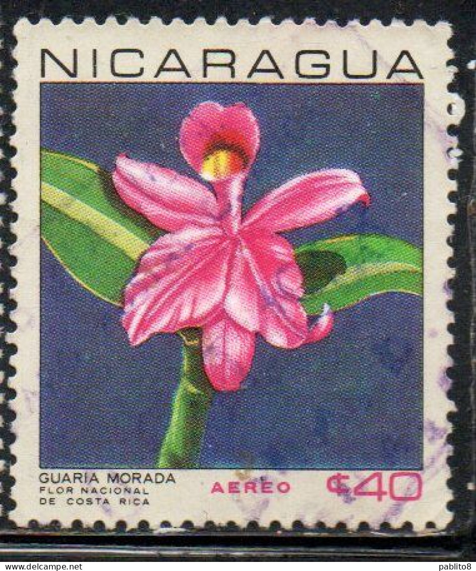 NICARAGUA 1967 AIR POST MAIL AIRMAIL FLORA NATIONAL FLOWERS GUARIA MORADA PURPLE ORCHID 40c USED USATO OBLITERE' - Nicaragua