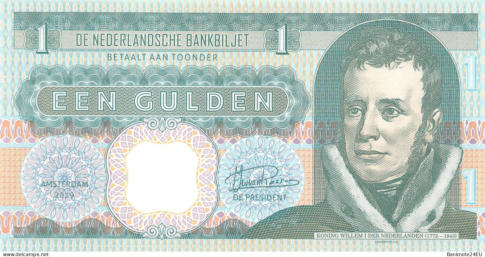 Netherlands 1 Gulden 2019 King Willem I Prefix J Unc Specimen - Fiktive & Specimen