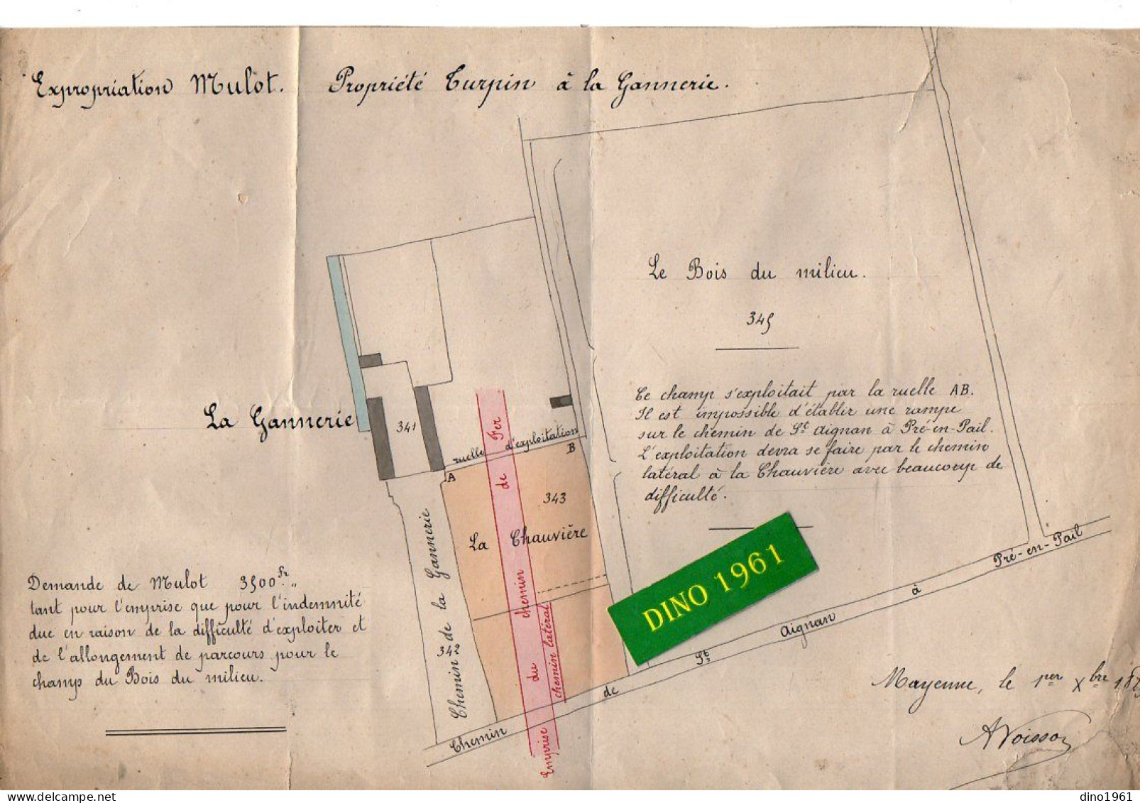 VP21.969 - MAYENNE 1879 - Plan ( 30 X 20 ) De La Propriété TURPIN à La Gannerie ( SAINT - AIGNAN - DE - COUPTRAIN ) - Autres Plans