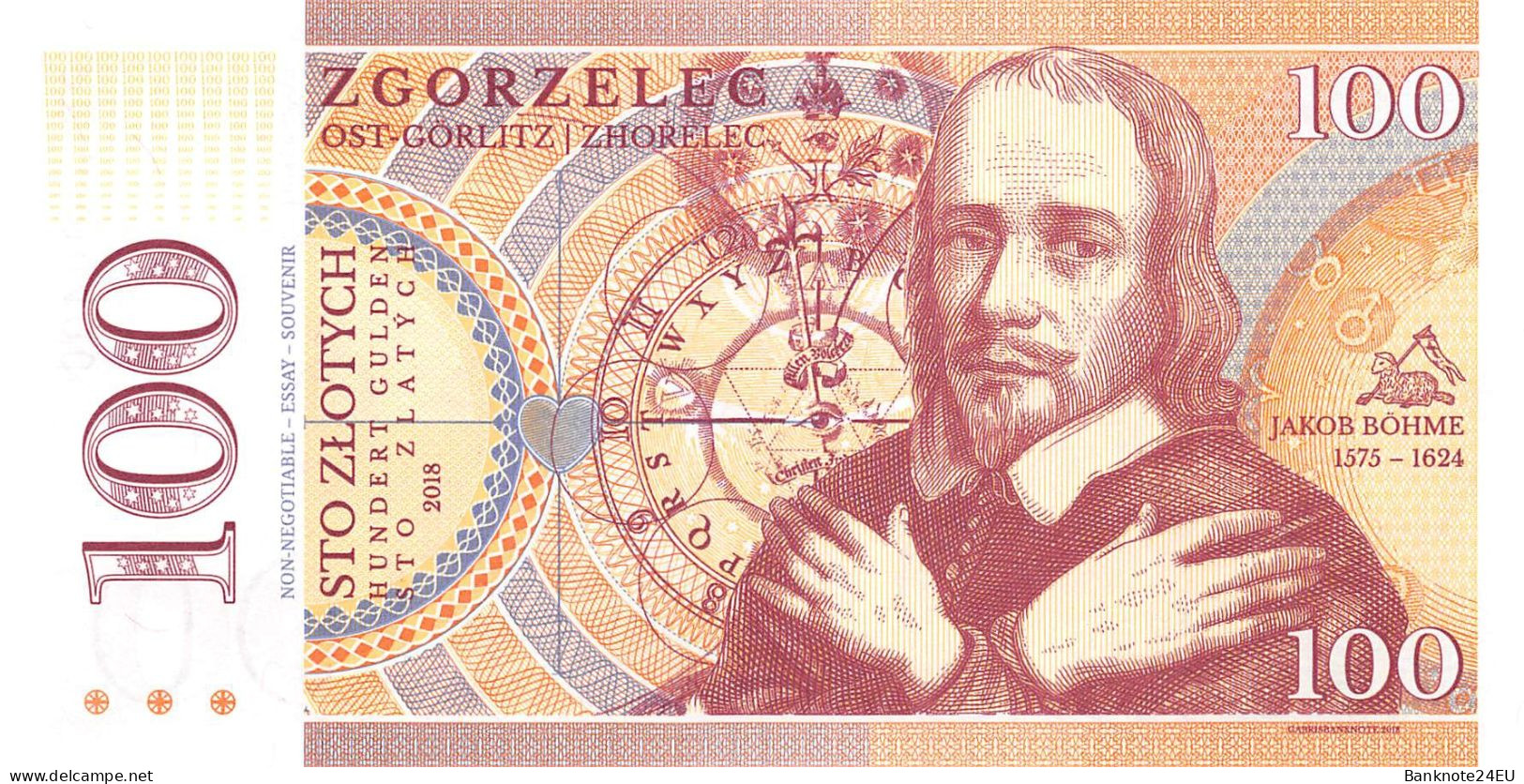 Poland 100 Zlotych 2018 Jakob Böhme 1575 - 1624 Unc Specimen - Specimen