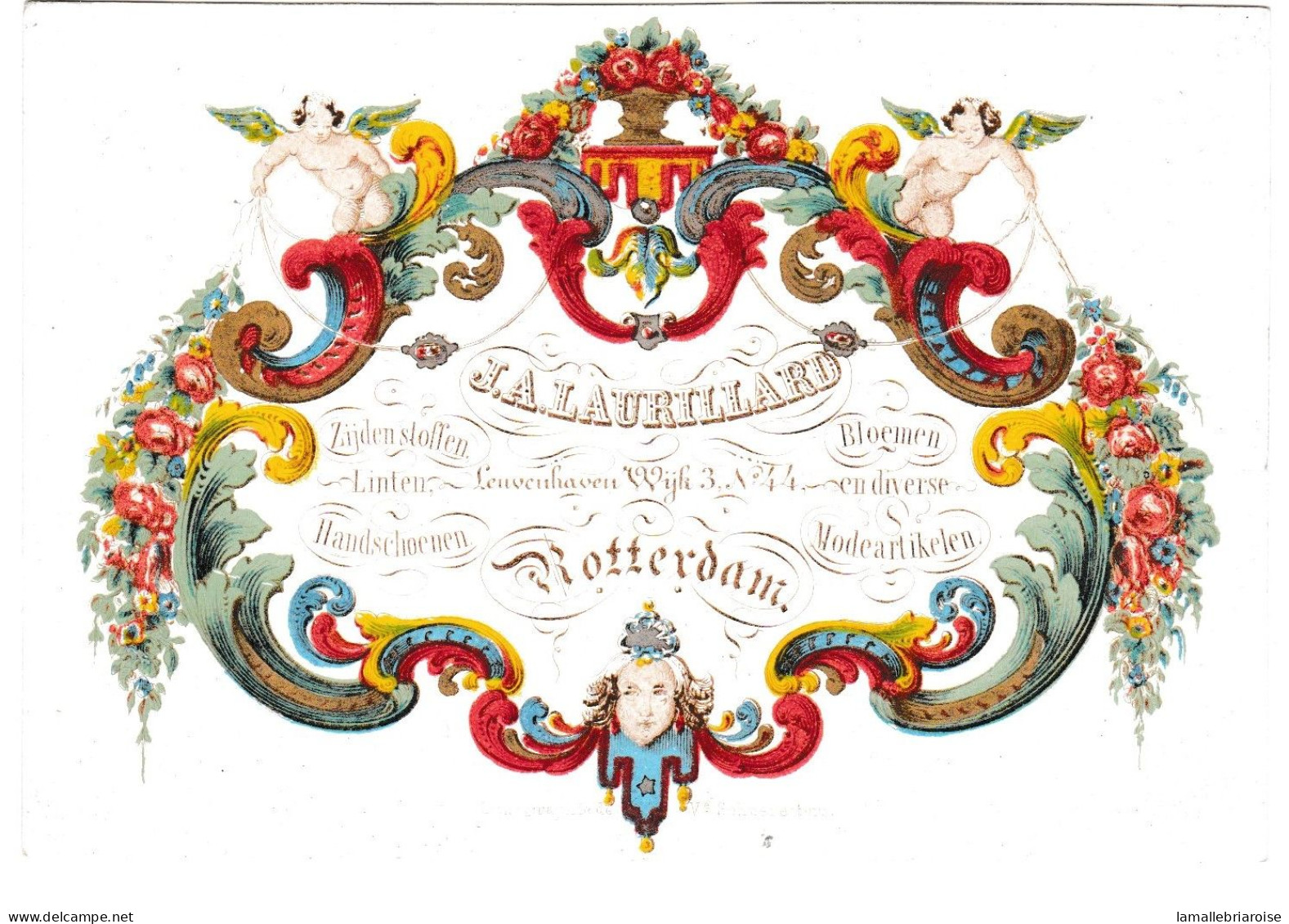 "Carte Porcelaine" Porseleinkaart, 123x84mm, J. A. Laurillard, Zijden Stoffen, Linten, Handschoenen, Rotterdam - Porzellan