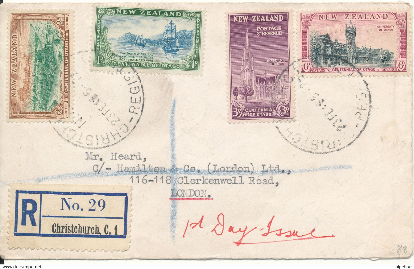 New Zealand Registered FDC 23-2-1948 Centenary Of Otago Compl,ete Set Of 4 See Backside Of The Cover - FDC