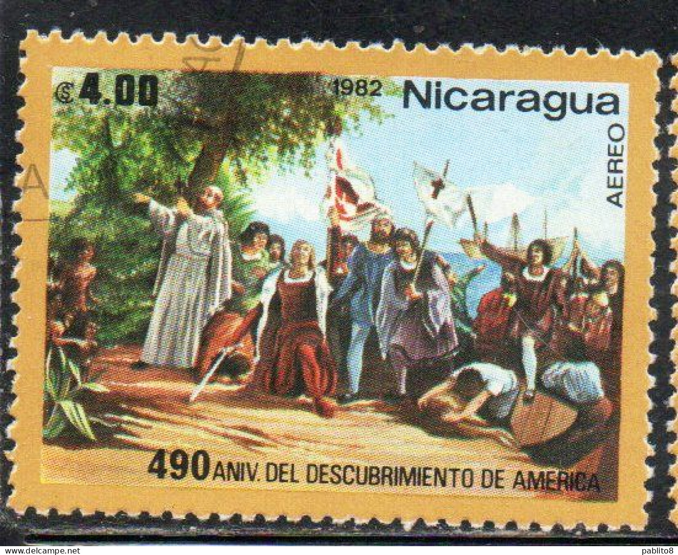 NICARAGUA 1982 AIR POST MAIL AIRMAIL DISCOVERY OF AMERICA LANDING OF COLUMBUS 4.00cor USED USATO OBLITERE' - Nicaragua