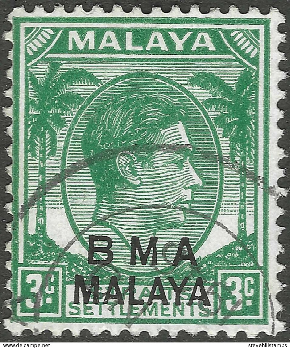 Malaya (British Military Administration). 1945-48 KGVI BMA Overprint. 3c Used. SG 4 - Malaya (British Military Administration)