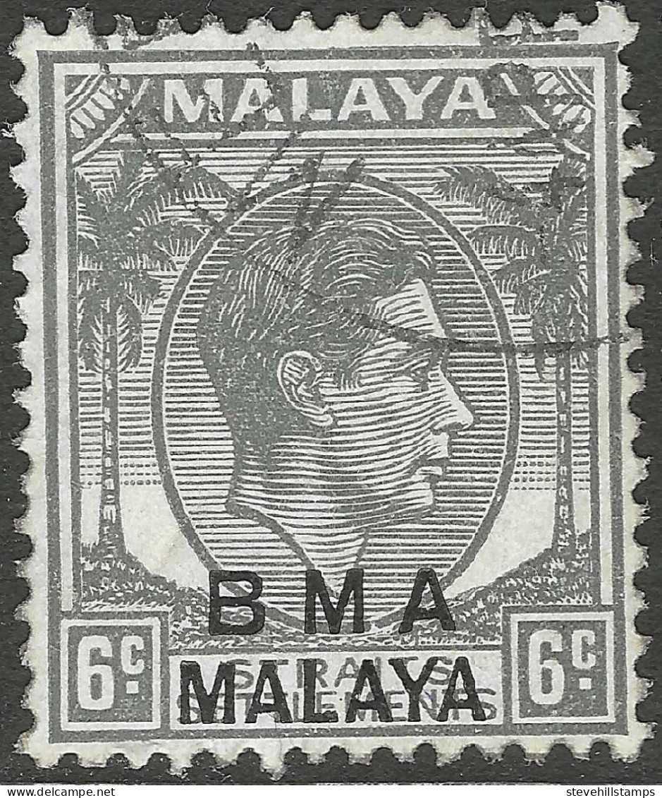 Malaya (British Military Administration). 1945-48 KGVI BMA Overprint. 6c Used. SG 6a - Malaya (British Military Administration)