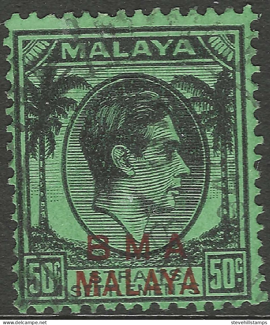 Malaya (British Military Administration). 1945-48 KGVI BMA Overprint. 50c Used. SG 14 - Malaya (British Military Administration)