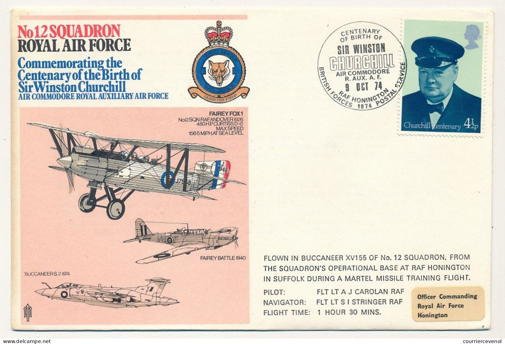 GRANDE BRETAGNE - Env. Centenaire Naissance Sir Winston Churchill Air Commodore - 9 Oct. 1974 - British Forces Postal... - Lettres & Documents