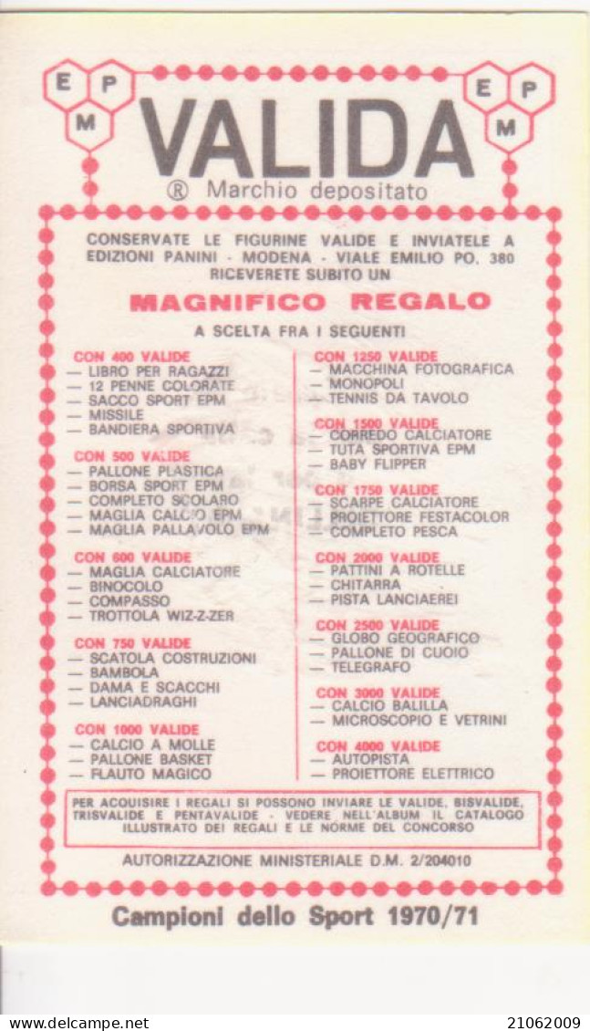 155 JAN JANSSEN - CICLISMO - VALIDA - CAMPIONI DELLO SPORT PANINI 1970-71 - Cyclisme