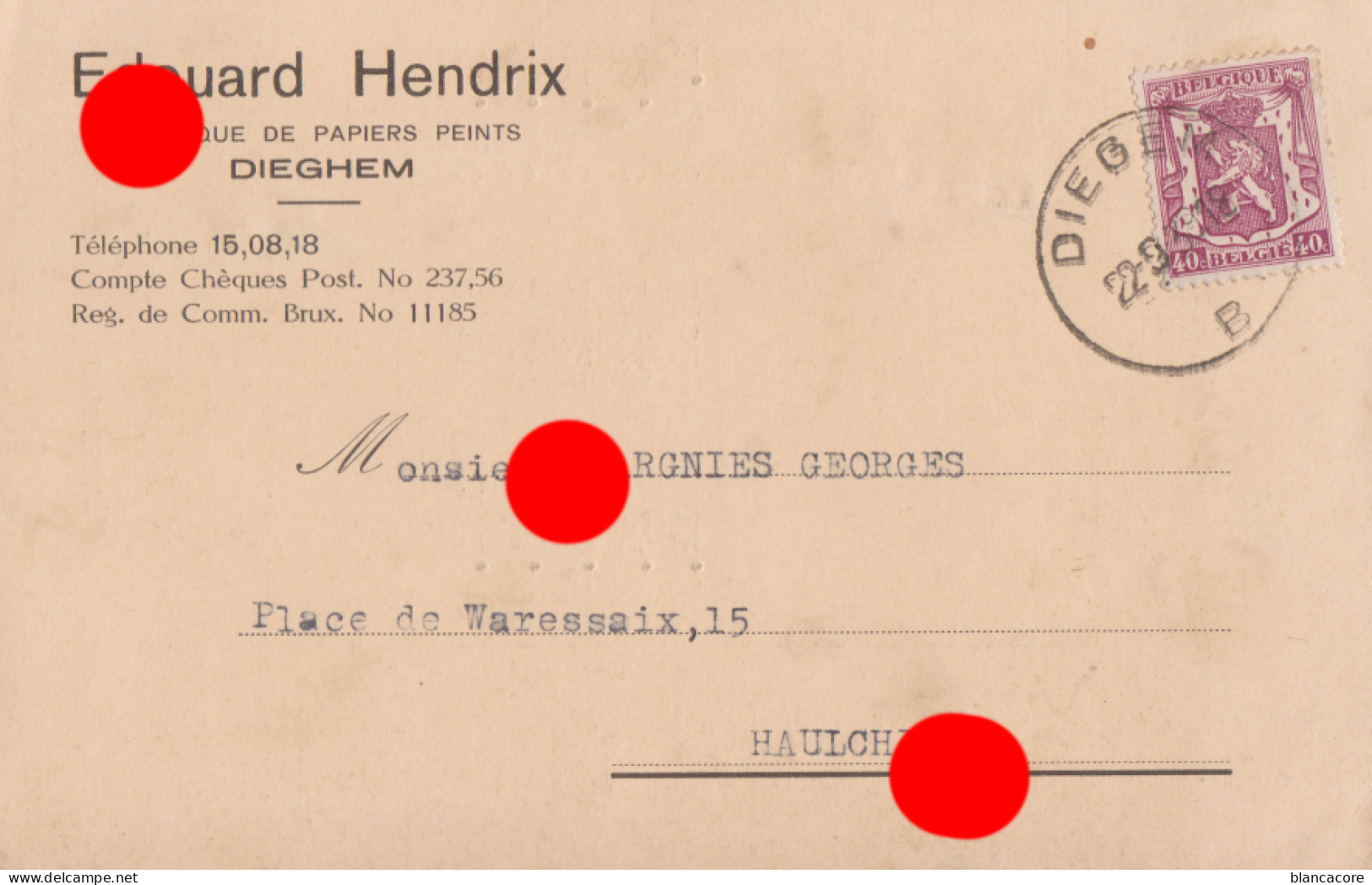 Diegem Dieghem  ( Machelen)  Edouard Hendrix Fabrique De Papiers Peints 1939 - Machelen